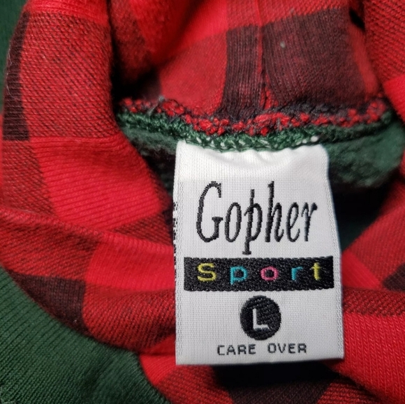 Vintage 90s Gopher Sport Dalmatian Dog Cat Plaid Collar Sweatshirt Large Winter - Picture 10 of 12